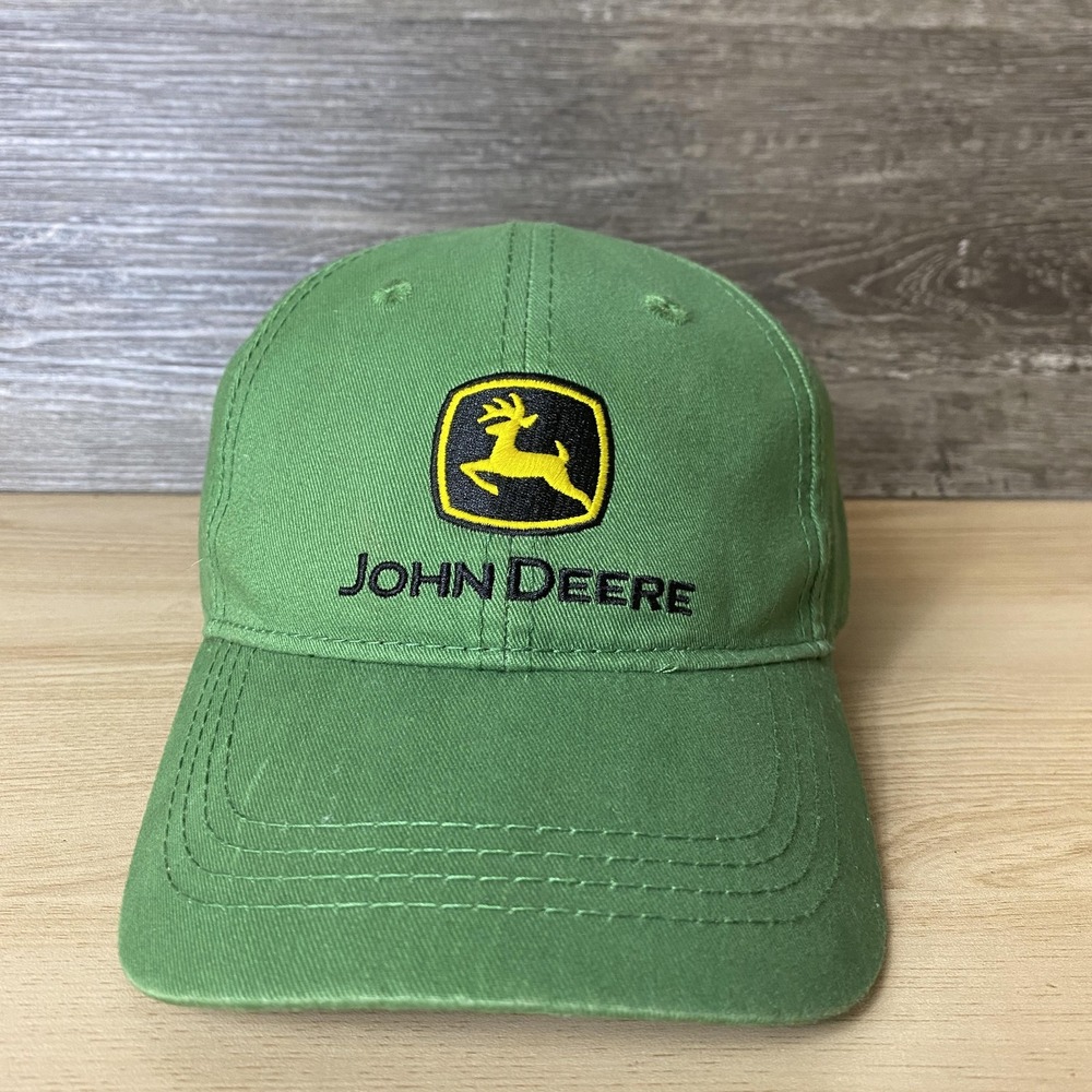 John Deere Hat Cap Strap Back Green Embroidered Logo Mens Farm Tractor Classic